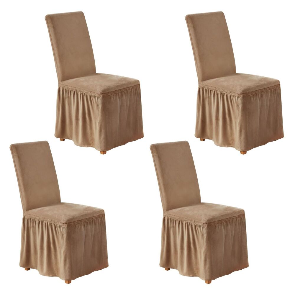 Ruffled Dining Chair Slipcovers - Bright Coffee (4 pcs)